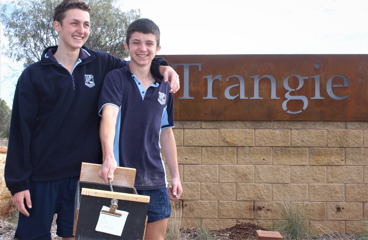 Koby Kilgour and Sonny Morton with their prototype coffee caddy